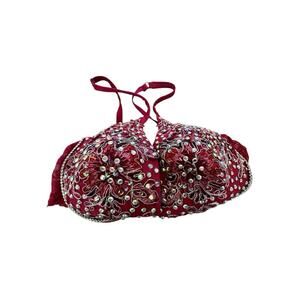 Gillian O'Malley Bedazzled Rhinestone Embroidery Deep Red Maroon Bra Drag 38DD